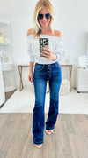 Boot Cut High Rise Button Down Jeans - Dark Blue-170 Bottoms-RISEN JEANS-Coastal Bloom Boutique, find the trendiest versions of the popular styles and looks Located in Indialantic, FL