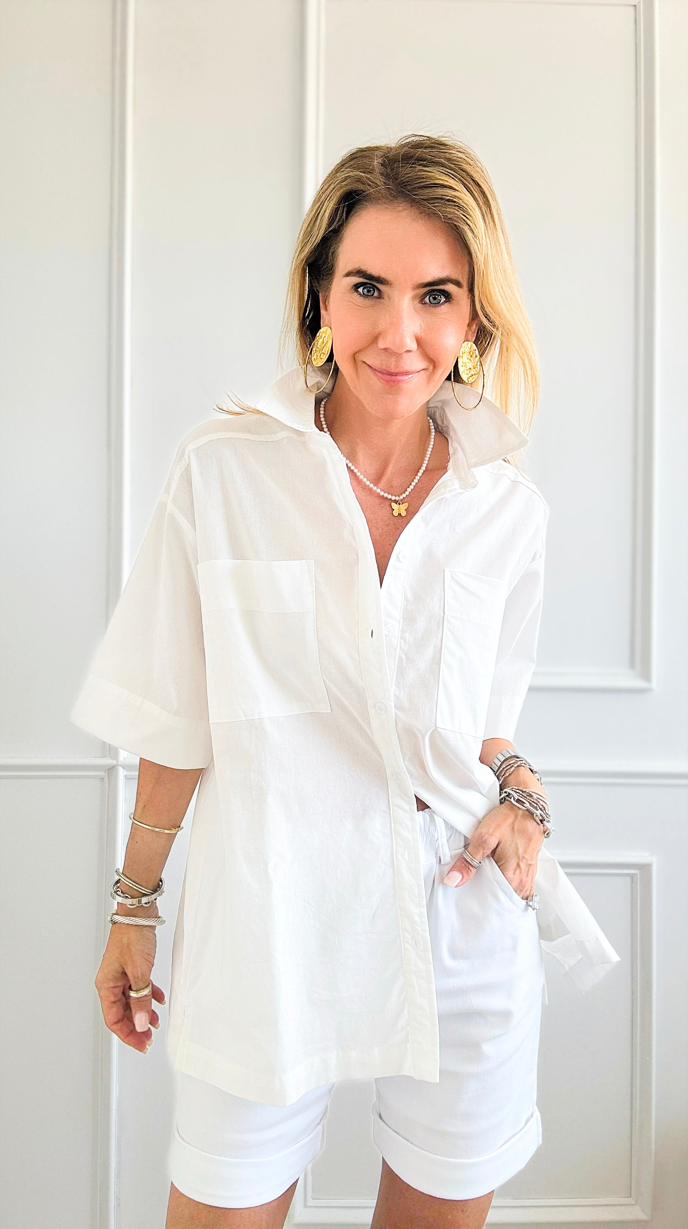Patch Pockets Oversized Top - Off White-110 Short Sleeve Tops-HYFVE-Coastal Bloom Boutique, find the trendiest versions of the popular styles and looks Located in Indialantic, FL