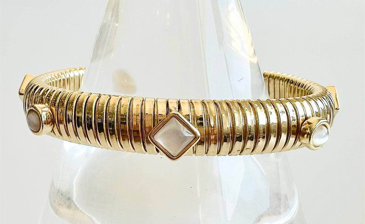 Station Open Cuff Bracelet - Pearlescent-230 Jewelry-GS JEWELRY-Coastal Bloom Boutique, find the trendiest versions of the popular styles and looks Located in Indialantic, FL