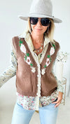 Flower Knit Sweater Vest- Chocolate-140 Sweaters-pol-Coastal Bloom Boutique, find the trendiest versions of the popular styles and looks Located in Indialantic, FL