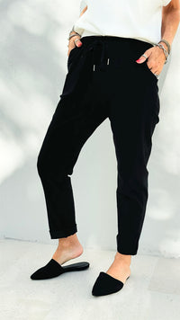 Spring Italian Jogger Pant - Black-180 Joggers-Italianissimo-Coastal Bloom Boutique, find the trendiest versions of the popular styles and looks Located in Indialantic, FL