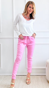 Love Endures Italian Jogger - Bubblegum-180 Joggers-Italianissimo-Coastal Bloom Boutique, find the trendiest versions of the popular styles and looks Located in Indialantic, FL