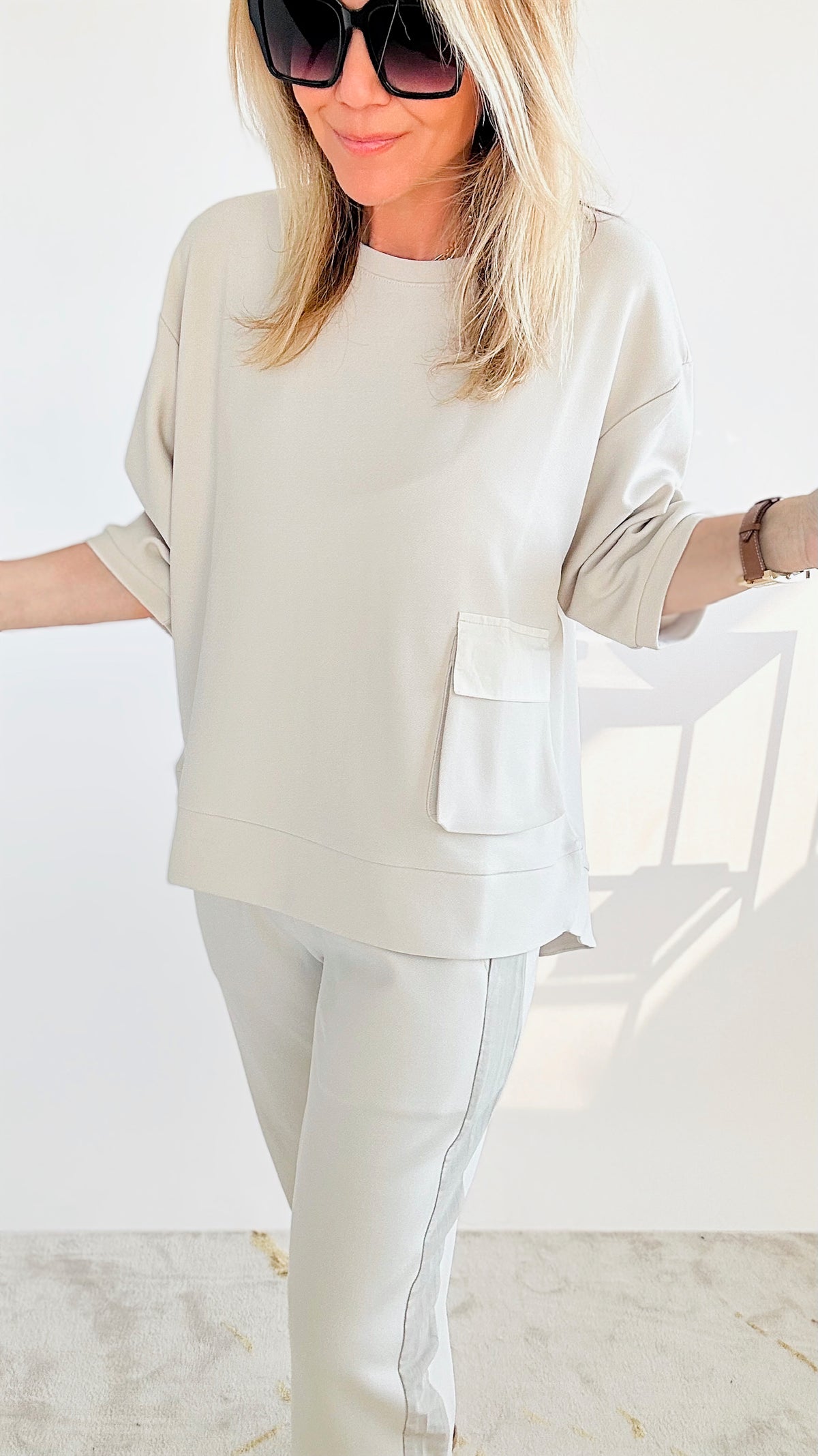 Santorini By Night High Low Top - Beige-130 Long Sleeve Tops-Joh Apparel-Coastal Bloom Boutique, find the trendiest versions of the popular styles and looks Located in Indialantic, FL