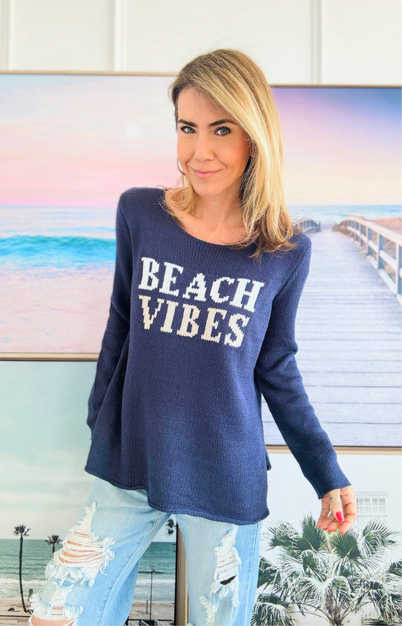 Beach Vibes Knit Sweater - Navy-140 Sweaters-Miracle-Coastal Bloom Boutique, find the trendiest versions of the popular styles and looks Located in Indialantic, FL