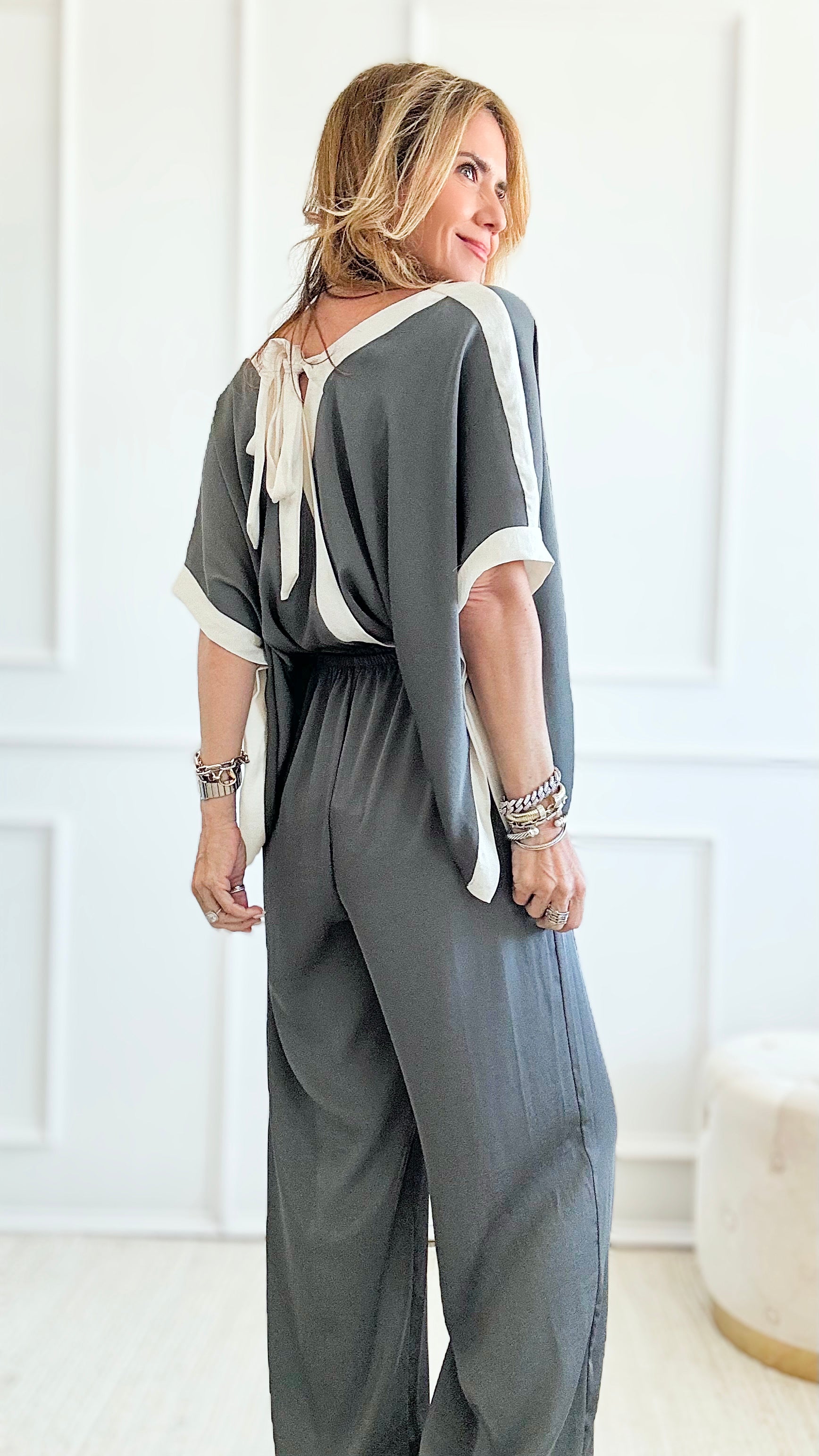 Silky Varsity Stripe Jumpsuit - Grey-200 Dresses/Jumpsuits/Rompers-TYCHE-Coastal Bloom Boutique, find the trendiest versions of the popular styles and looks Located in Indialantic, FL