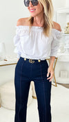 High Waist Wide Stretch Pants - Dark Blue-170 Bottoms-VALENTINE-Coastal Bloom Boutique, find the trendiest versions of the popular styles and looks Located in Indialantic, FL