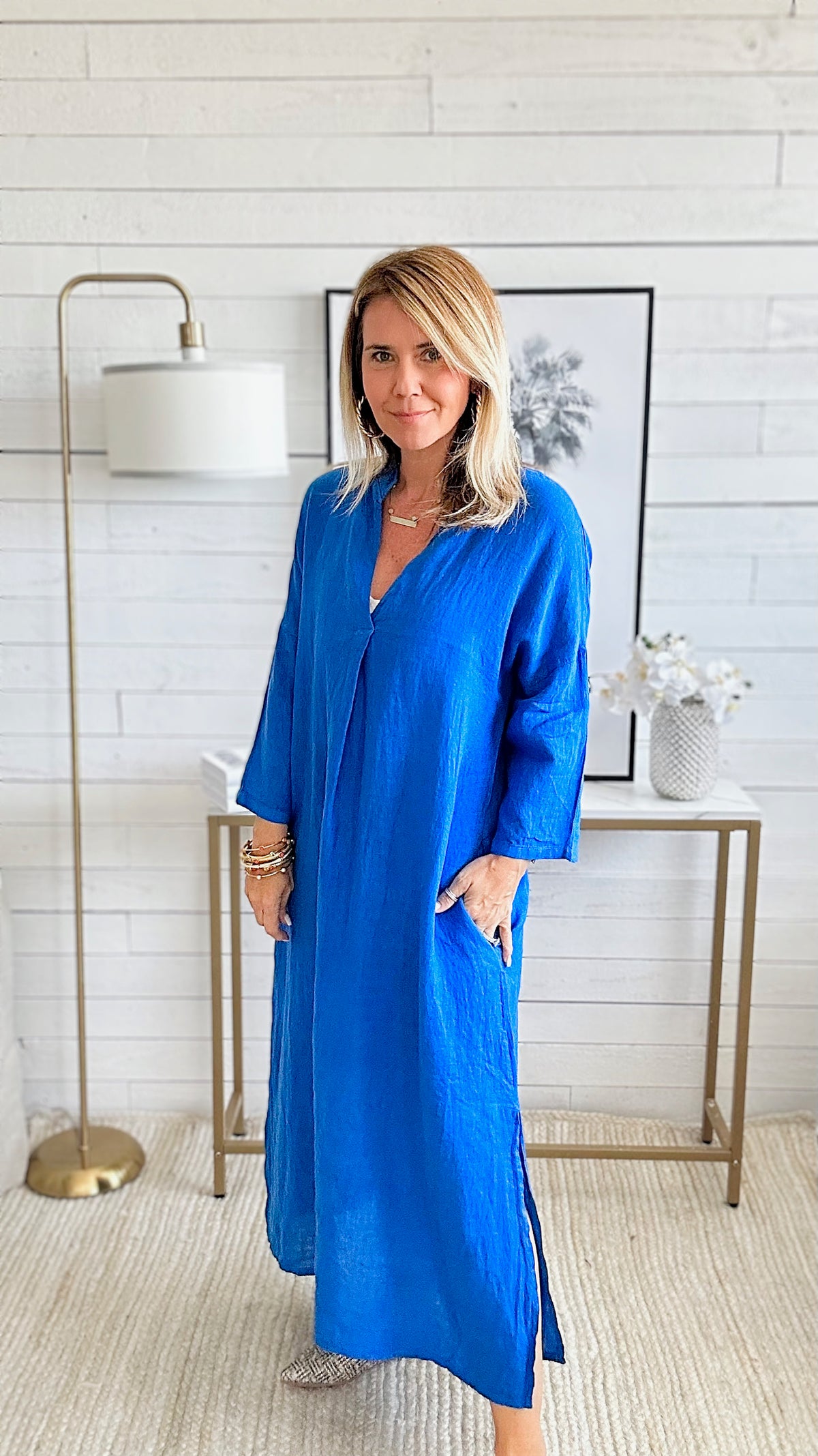 Pocketed Linen Tunic Italian Dress - Blue-200 Dresses/Jumpsuits/Rompers-Yolly-Coastal Bloom Boutique, find the trendiest versions of the popular styles and looks Located in Indialantic, FL