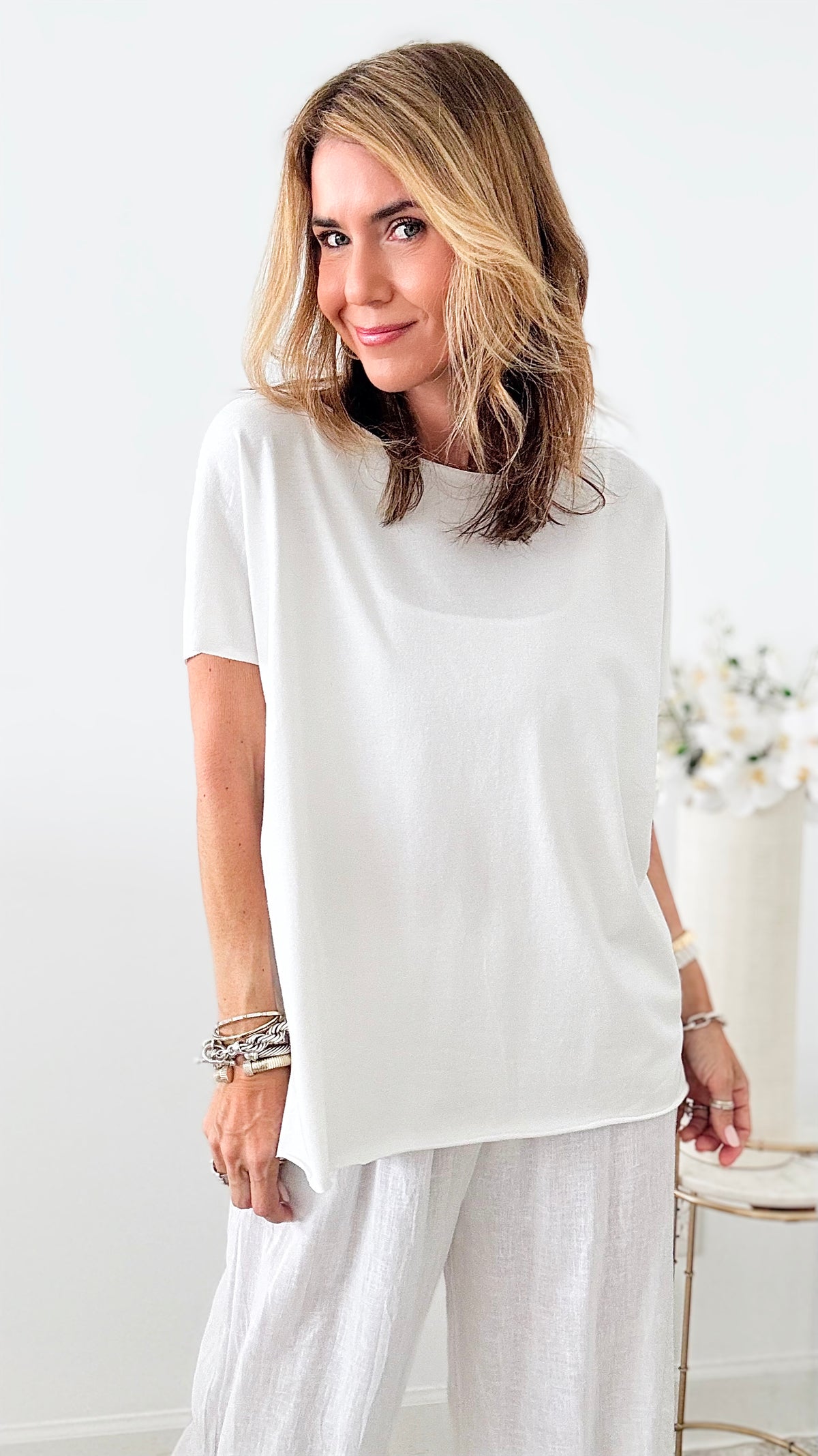 Easy Breezy Italian tee - White-110 Short Sleeve Tops-Italianissimo-Coastal Bloom Boutique, find the trendiest versions of the popular styles and looks Located in Indialantic, FL