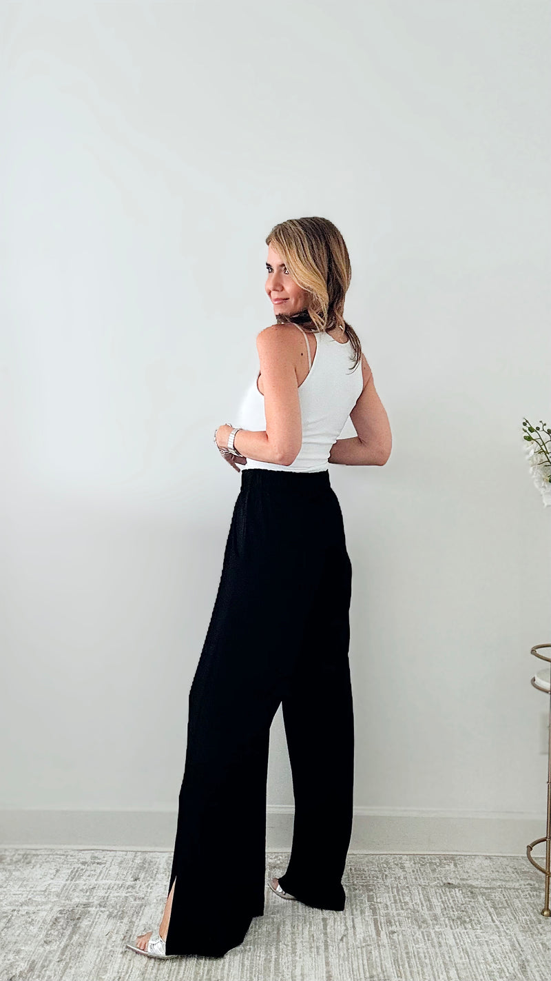 Side Slit Wide Leg Pants - Black-170 Bottoms-TYCHE-Coastal Bloom Boutique, find the trendiest versions of the popular styles and looks Located in Indialantic, FL
