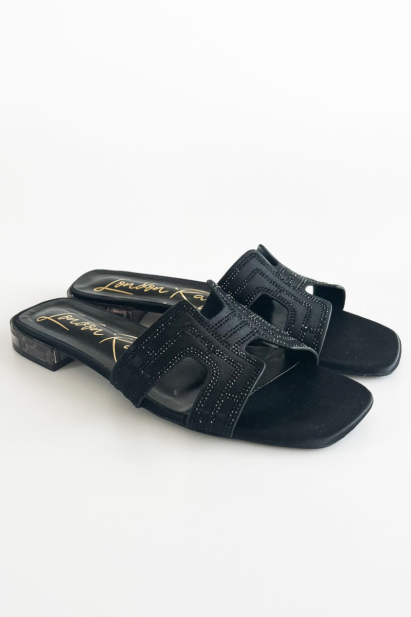 Low Stack Heel Embellished Sandals - Black-250 Shoes-RagCompany-Coastal Bloom Boutique, find the trendiest versions of the popular styles and looks Located in Indialantic, FL