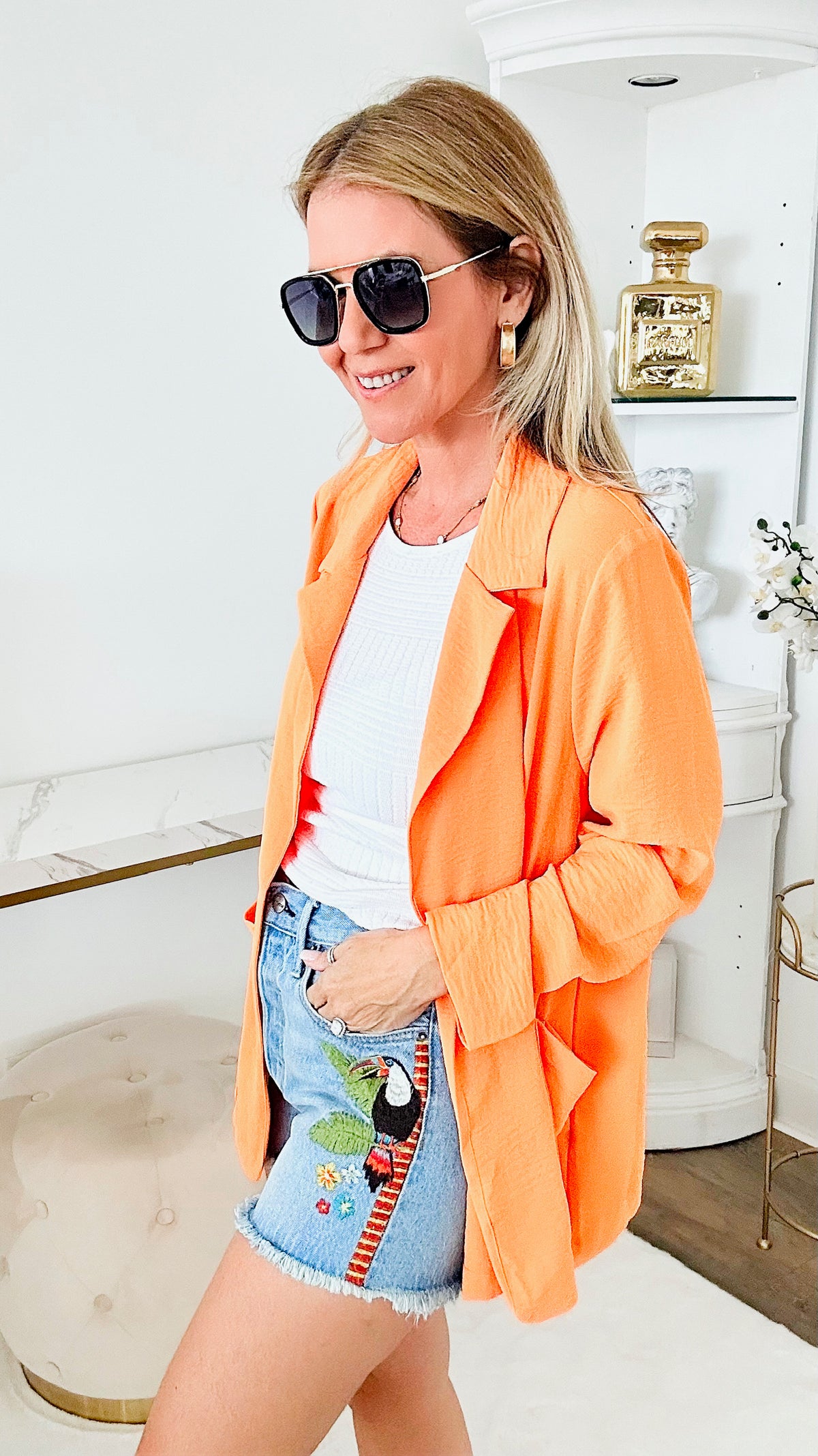 Lunch Break Crepe Blazer - Cantaloupe-160 Jackets-Culture Code-Coastal Bloom Boutique, find the trendiest versions of the popular styles and looks Located in Indialantic, FL