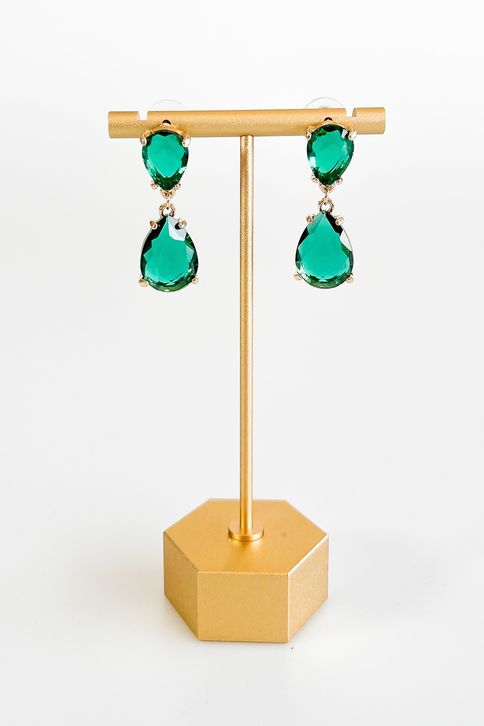 Double Teardrop Evening Earrings - Emerald-230 Jewelry-Wona-Coastal Bloom Boutique, find the trendiest versions of the popular styles and looks Located in Indialantic, FL