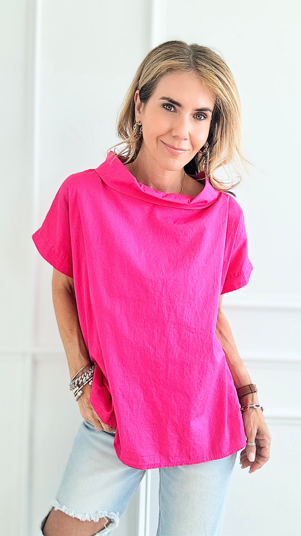 Everyday Jackie Italian Top - Hot Pink-170 Bottoms-Italianissimo-Coastal Bloom Boutique, find the trendiest versions of the popular styles and looks Located in Indialantic, FL