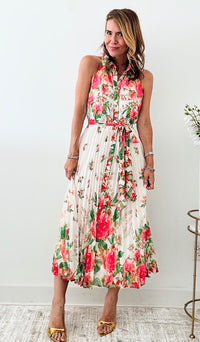 Italian Summer Printed Midi Dress-Ivory Pink-200 dresses/jumpsuits/rompers-Flying Tomato-Coastal Bloom Boutique, find the trendiest versions of the popular styles and looks Located in Indialantic, FL