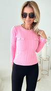 Cable Knit Elegant Top - Pink-140 Sweaters-HIGH MJ / Michel-Coastal Bloom Boutique, find the trendiest versions of the popular styles and looks Located in Indialantic, FL