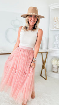 Ballet Tulle Midi Skirt - Blush-170 Bottoms-Taba Stitch-Coastal Bloom Boutique, find the trendiest versions of the popular styles and looks Located in Indialantic, FL