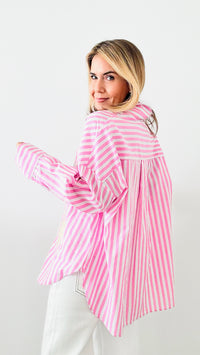 Sun + Shells Striped Italian Blouse - Pink-170 Bottoms-Italianissimo-Coastal Bloom Boutique, find the trendiest versions of the popular styles and looks Located in Indialantic, FL