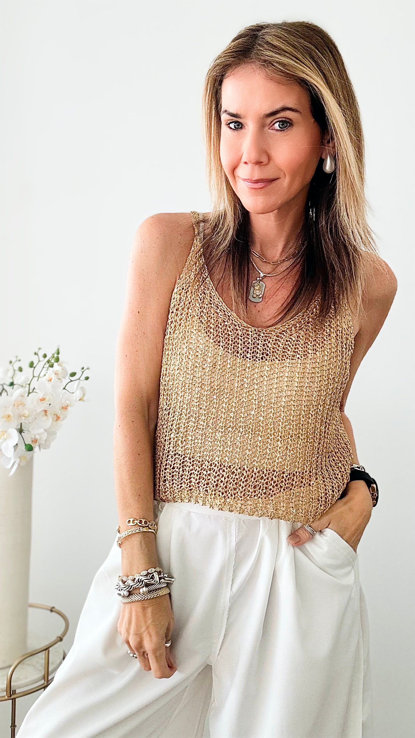 Sparkle in Your Eyes See Through Tank Top - Gold-00 Sleevless Tops-CBALY-Coastal Bloom Boutique, find the trendiest versions of the popular styles and looks Located in Indialantic, FL