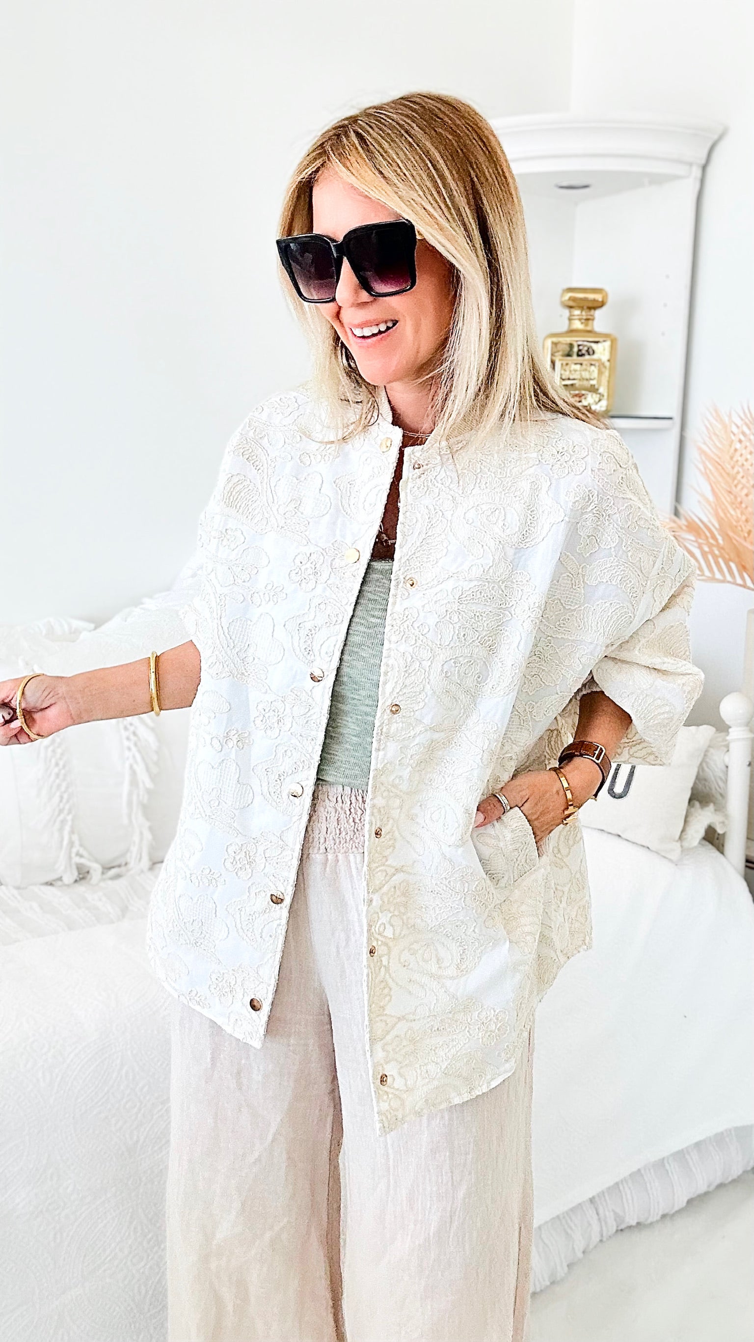 Embroidered Snap Front Jacket-160 Jackets-TOUCHE PRIVE-Coastal Bloom Boutique, find the trendiest versions of the popular styles and looks Located in Indialantic, FL