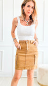 High Rise Mid Cargo Skirt - Mocha-170 Bottoms-RISEN JEANS-Coastal Bloom Boutique, find the trendiest versions of the popular styles and looks Located in Indialantic, FL