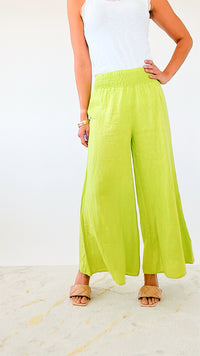 Born Free Linen Italian Palazzo - Lime-170 Bottoms-Yolly-Coastal Bloom Boutique, find the trendiest versions of the popular styles and looks Located in Indialantic, FL