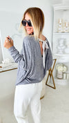 Italian J'adore Long Sleeve Pullover - Grey-130 Long Sleeve Tops-Yolly-Coastal Bloom Boutique, find the trendiest versions of the popular styles and looks Located in Indialantic, FL