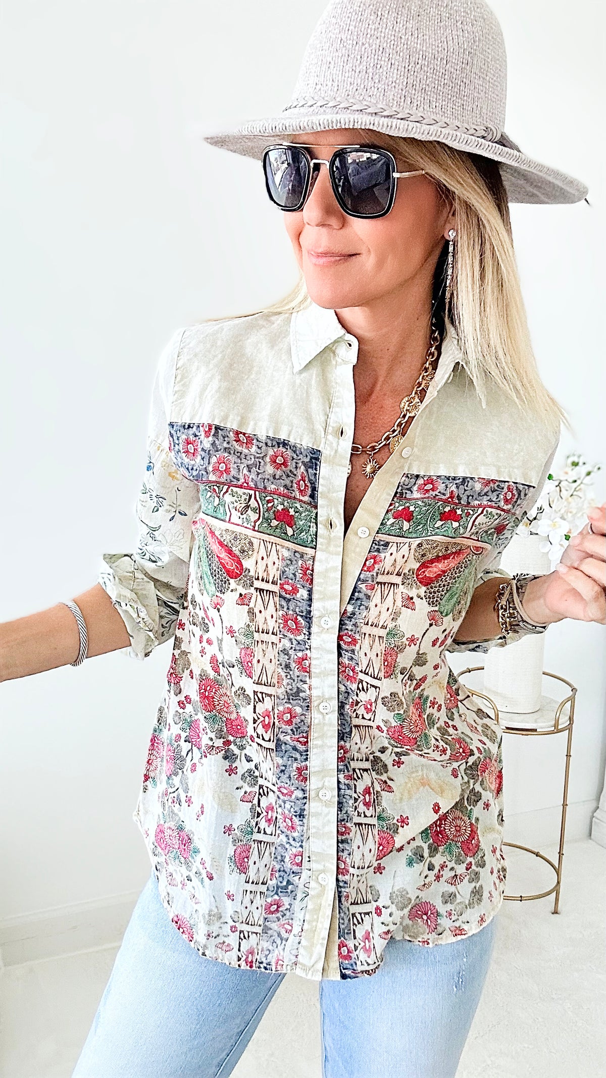 Antique Gardens Button Down Shirt-130 Long Sleeve Tops-Magazine-Coastal Bloom Boutique, find the trendiest versions of the popular styles and looks Located in Indialantic, FL