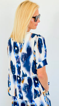 Mystic Watercolor Italian Tie Front Jacket - Navy-160 Jackets-Italianissimo-Coastal Bloom Boutique, find the trendiest versions of the popular styles and looks Located in Indialantic, FL