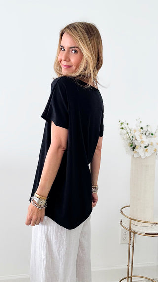 Easy Breezy Italian tee - Black-110 Short Sleeve Tops-Italianissimo-Coastal Bloom Boutique, find the trendiest versions of the popular styles and looks Located in Indialantic, FL