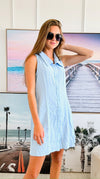 Swiss Dot Detailed Sleeveless Dress-Ice Blue-200 dresses/jumpsuits/rompers-Rousseau-Coastal Bloom Boutique, find the trendiest versions of the popular styles and looks Located in Indialantic, FL