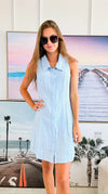 Swiss Dot Detailed Sleeveless Dress-Ice Blue-200 dresses/jumpsuits/rompers-Rousseau-Coastal Bloom Boutique, find the trendiest versions of the popular styles and looks Located in Indialantic, FL