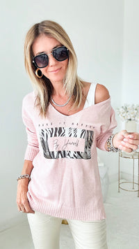 Italian "By Yourself" Sweater Knit Top - Pink-140 Sweaters-Look Mode-Coastal Bloom Boutique, find the trendiest versions of the popular styles and looks Located in Indialantic, FL