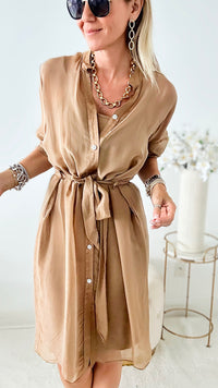Sheer Italian 2 Piece Dress - Camel-200 dresses/jumpsuits/rompers-Germany-Coastal Bloom Boutique, find the trendiest versions of the popular styles and looks Located in Indialantic, FL
