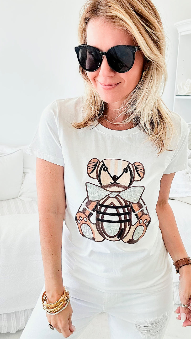 Blinged Teddy Tee - White-110 Short Sleeve Tops-IN2YOU-Coastal Bloom Boutique, find the trendiest versions of the popular styles and looks Located in Indialantic, FL