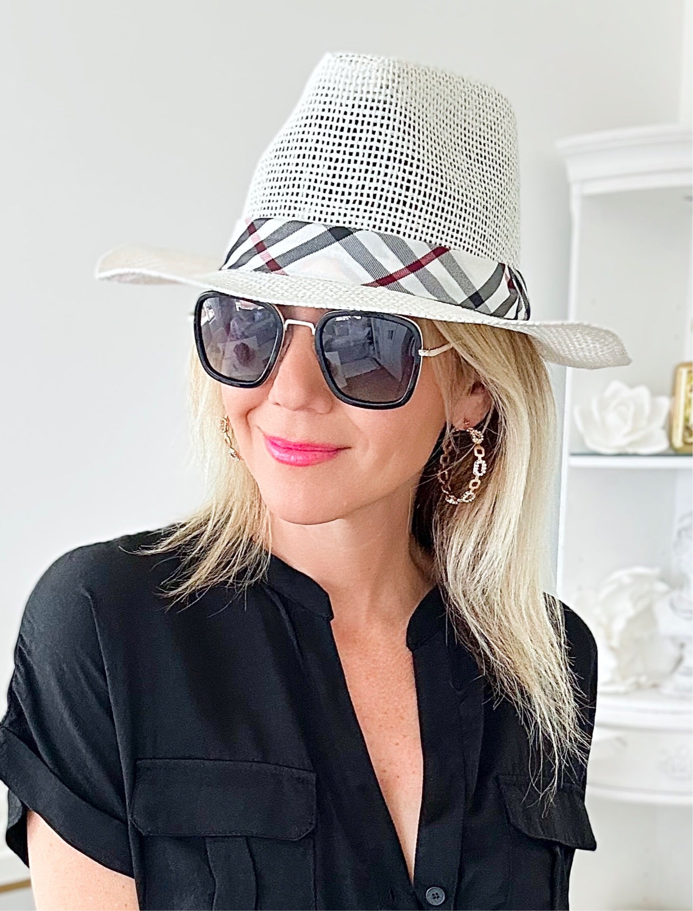 Fedora Plaid Hat - White-260 Other Accessories-CAP ZONE-Coastal Bloom Boutique, find the trendiest versions of the popular styles and looks Located in Indialantic, FL