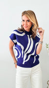 Swirl Printed Mock Neck Top - Royal Blue-110 Short Sleeve Tops-EESOME-Coastal Bloom Boutique, find the trendiest versions of the popular styles and looks Located in Indialantic, FL