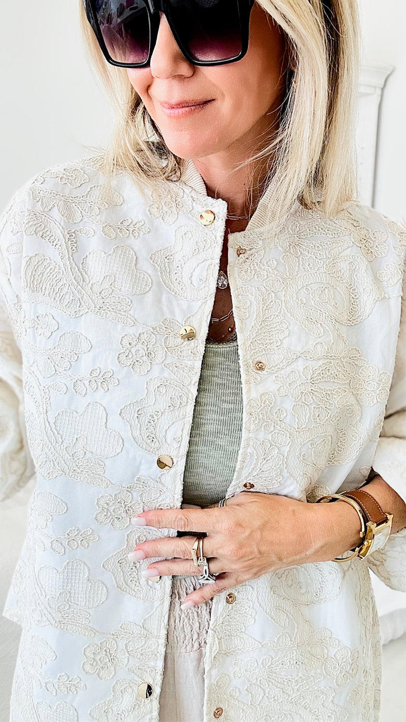 Embroidered Snap Front Jacket-160 Jackets-TOUCHE PRIVE-Coastal Bloom Boutique, find the trendiest versions of the popular styles and looks Located in Indialantic, FL