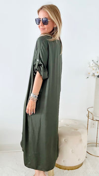 High-Low V-Neck Italian Dress - Olive-200 dresses/jumpsuits/rompers-Germany-Coastal Bloom Boutique, find the trendiest versions of the popular styles and looks Located in Indialantic, FL