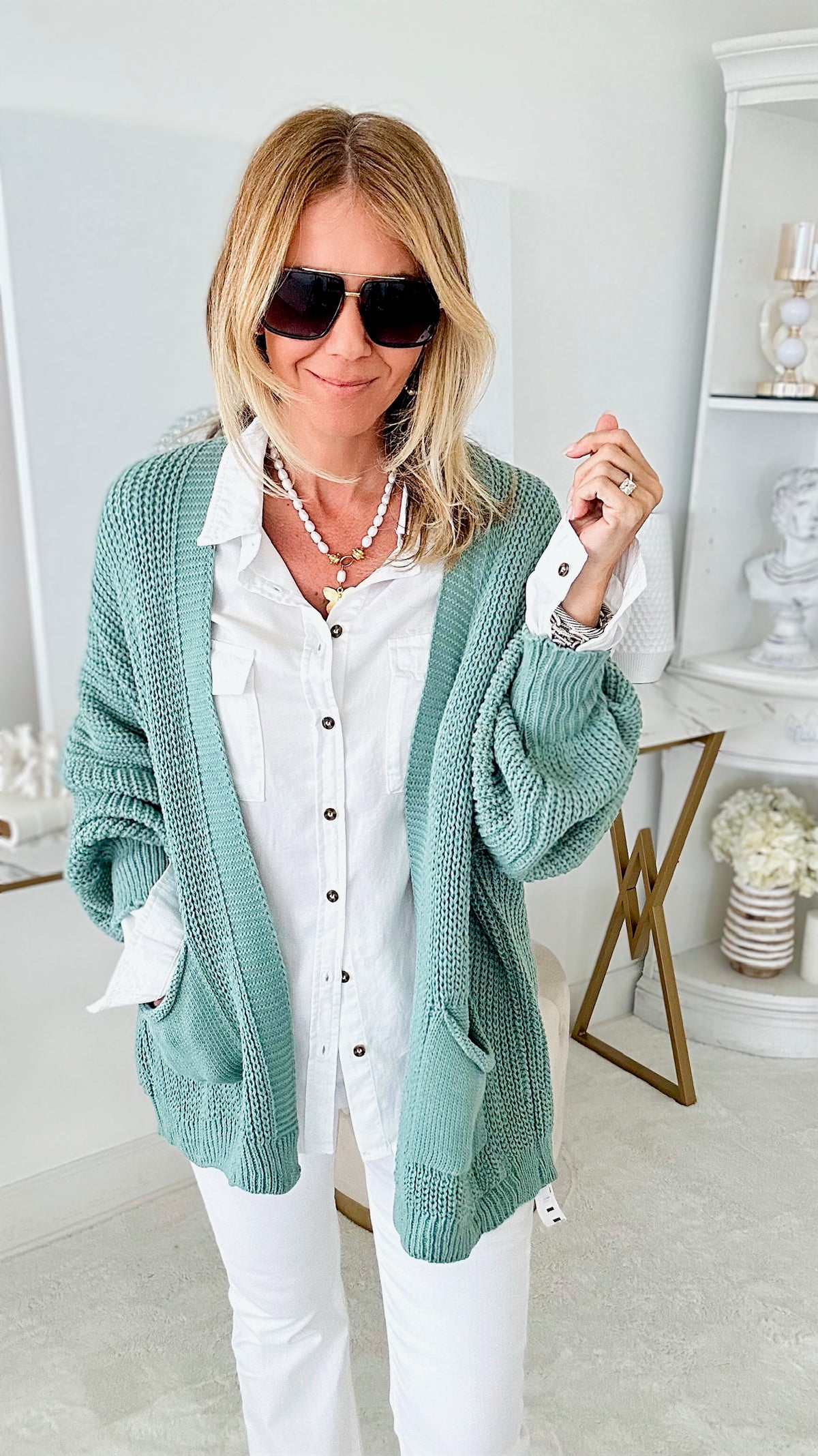 Sugar High Italian Cardigan - Sage-150 Cardigans/Layers-Yolly-Coastal Bloom Boutique, find the trendiest versions of the popular styles and looks Located in Indialantic, FL
