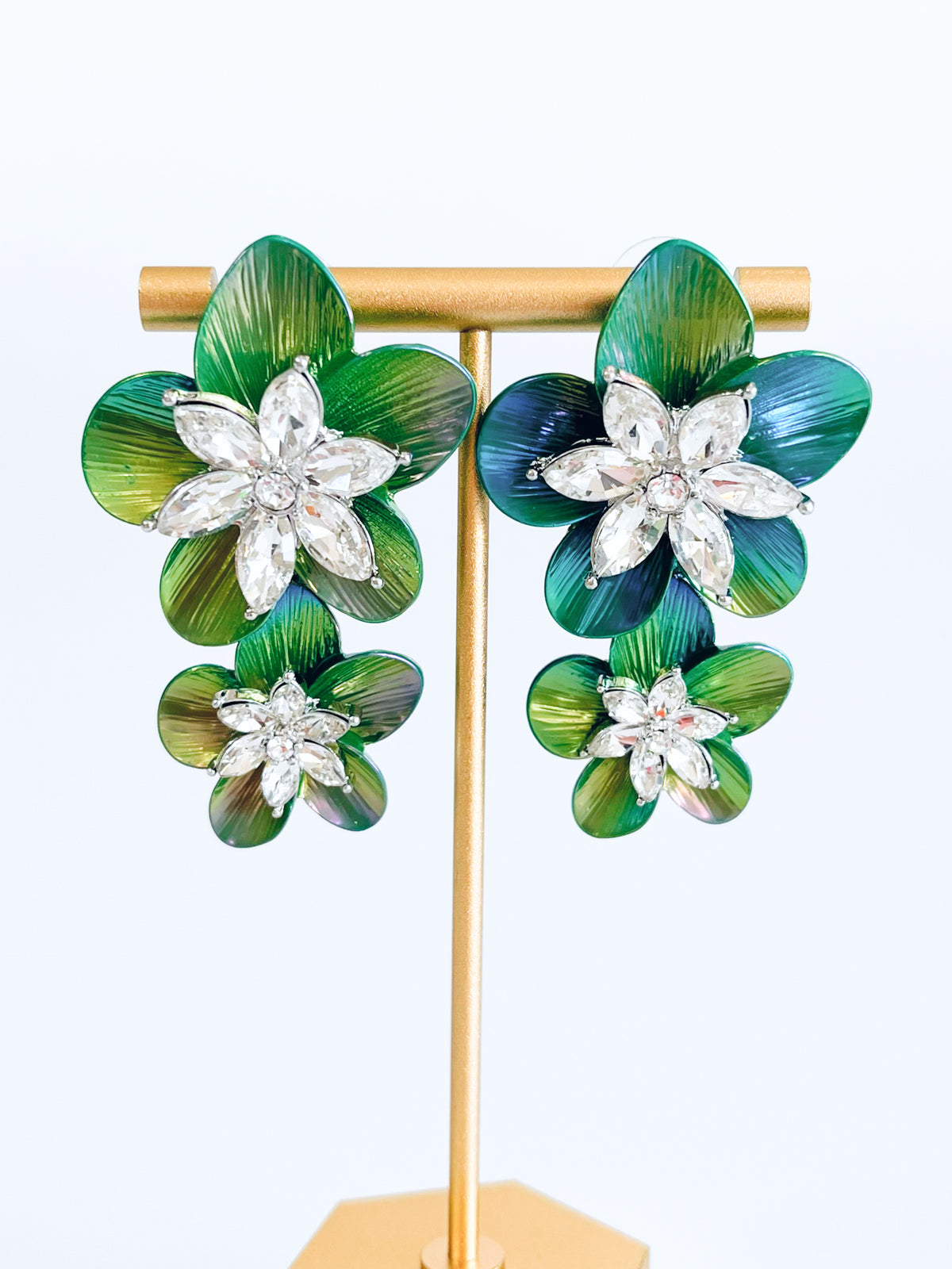Marquise CZ Flower Dangle Earrings - Green-230 Jewelry-Wona Trading-Coastal Bloom Boutique, find the trendiest versions of the popular styles and looks Located in Indialantic, FL