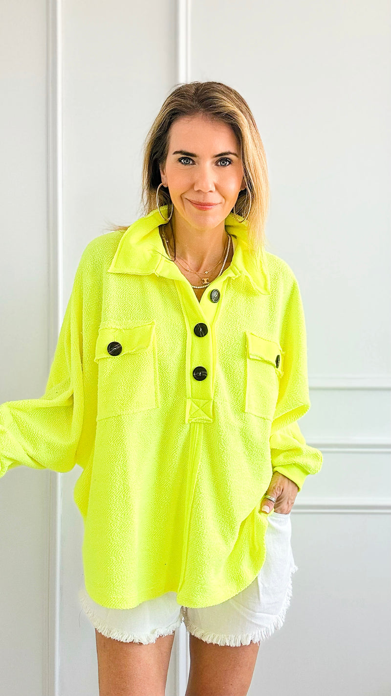Oversized Texture Knit Sweatshirt - Neon Yellow-130 Long Sleeve Tops-BucketList-Coastal Bloom Boutique, find the trendiest versions of the popular styles and looks Located in Indialantic, FL