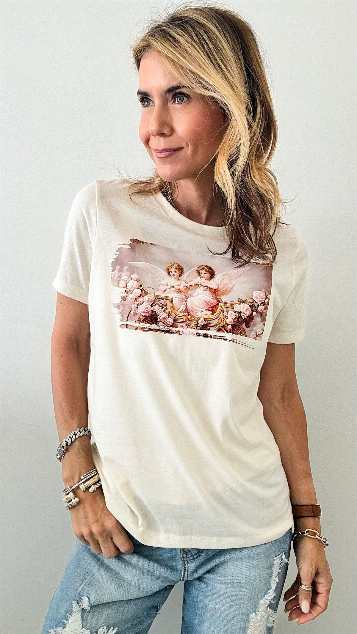CB Cherubs & Roses Custom T-Shirt-110 Short Sleeve Tops-Holly-Coastal Bloom Boutique, find the trendiest versions of the popular styles and looks Located in Indialantic, FL