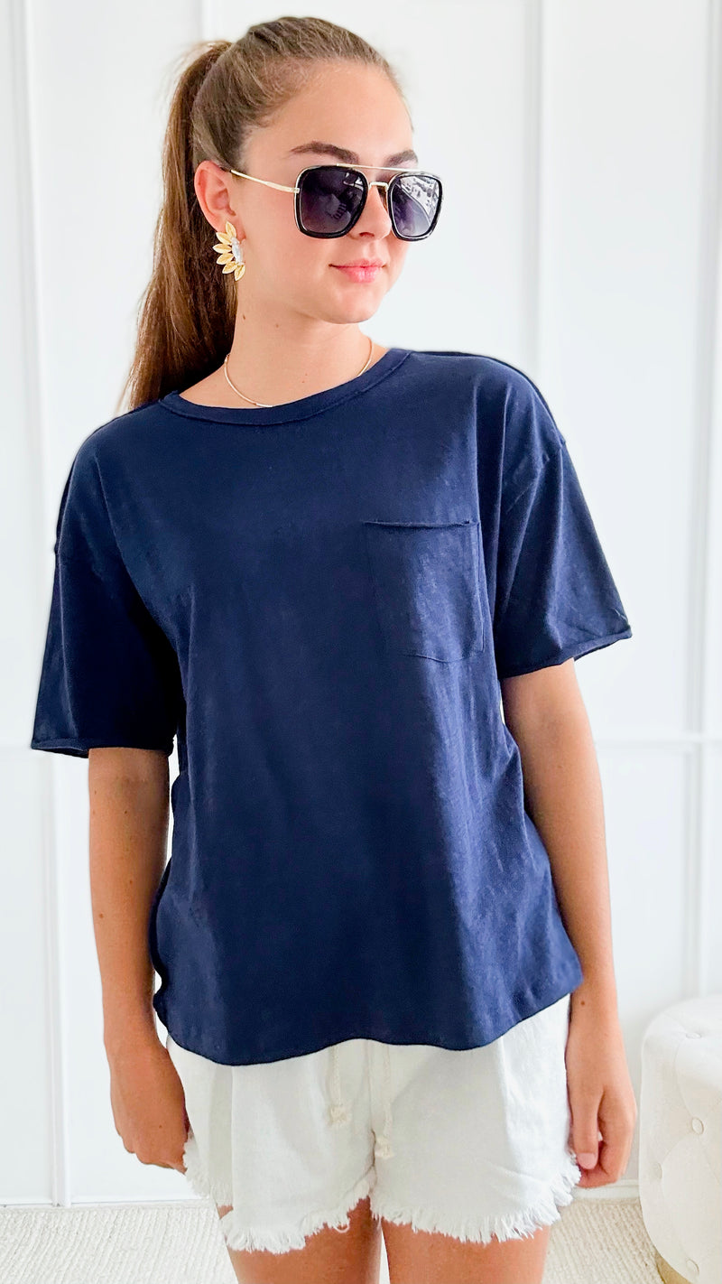 Round Neck Short Sleeve Top - Dark Blue-110 Short Sleeve Tops-HYFVE-Coastal Bloom Boutique, find the trendiest versions of the popular styles and looks Located in Indialantic, FL