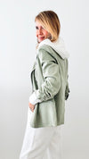 Contrast Hooded Blazer - Sage-160 Jackets-RISEN JEANS-Coastal Bloom Boutique, find the trendiest versions of the popular styles and looks Located in Indialantic, FL