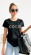 Coco Embellished Graphic Tee-110 Short Sleeve Tops-IN2YOU-Coastal Bloom Boutique, find the trendiest versions of the popular styles and looks Located in Indialantic, FL