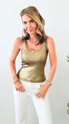 Metallic Ribbed Knit Tank Top - Bronze-100 Sleeveless Tops-Edit By Nine-Coastal Bloom Boutique, find the trendiest versions of the popular styles and looks Located in Indialantic, FL