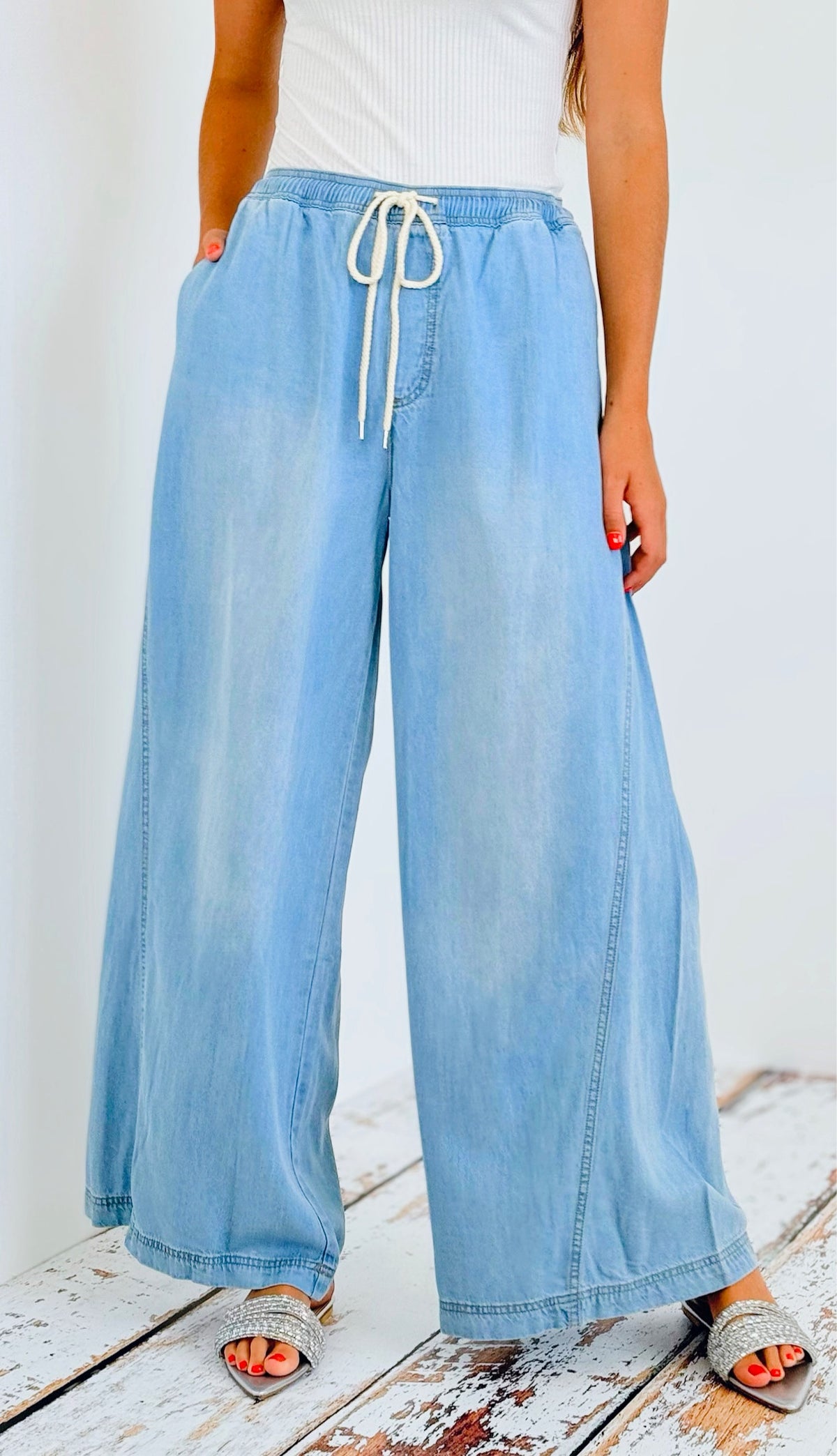 Mineral Washed Wide Leg Pants-170 Bottoms-EESOME-Coastal Bloom Boutique, find the trendiest versions of the popular styles and looks Located in Indialantic, FL