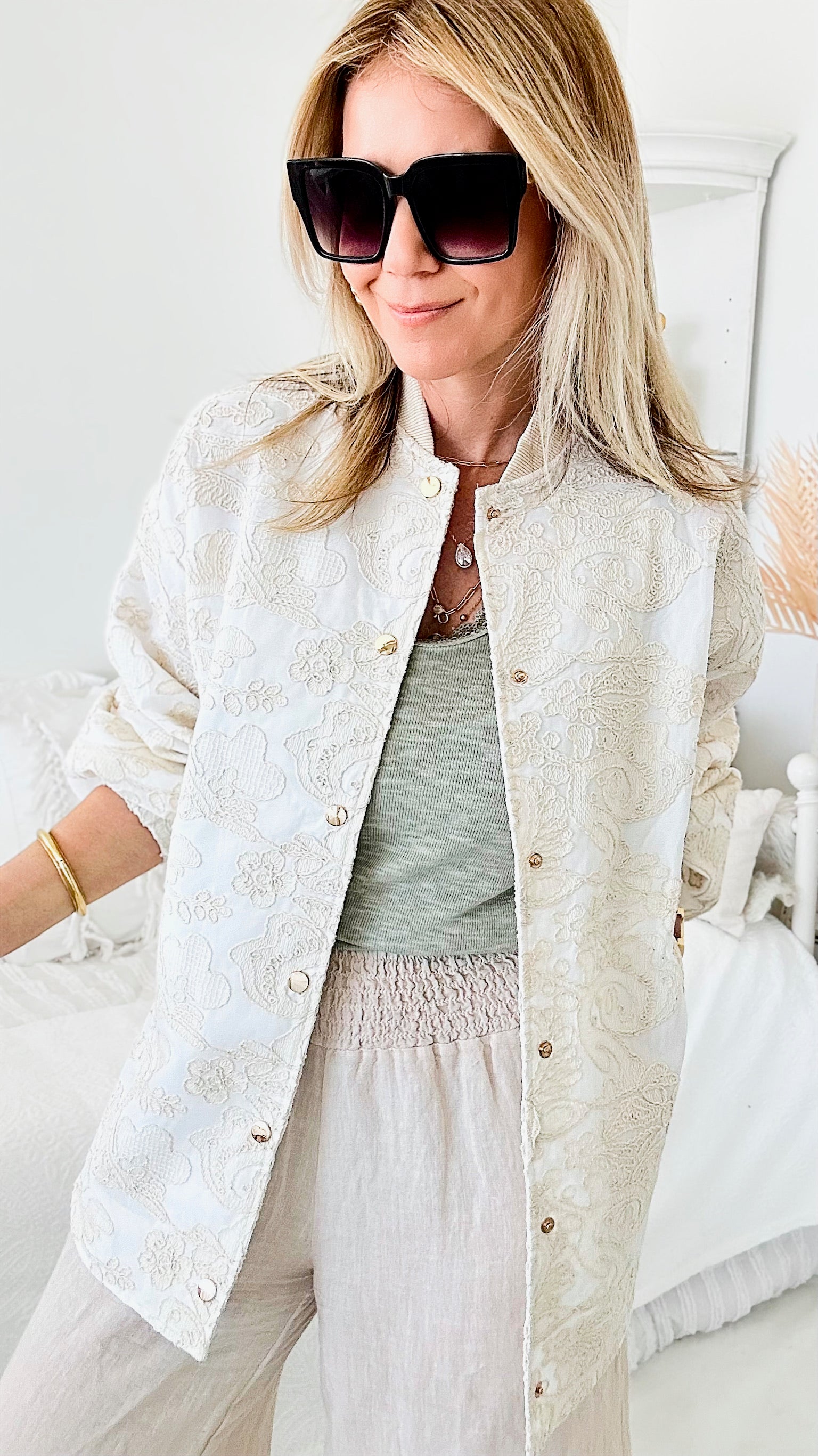 Embroidered Snap Front Jacket-160 Jackets-TOUCHE PRIVE-Coastal Bloom Boutique, find the trendiest versions of the popular styles and looks Located in Indialantic, FL