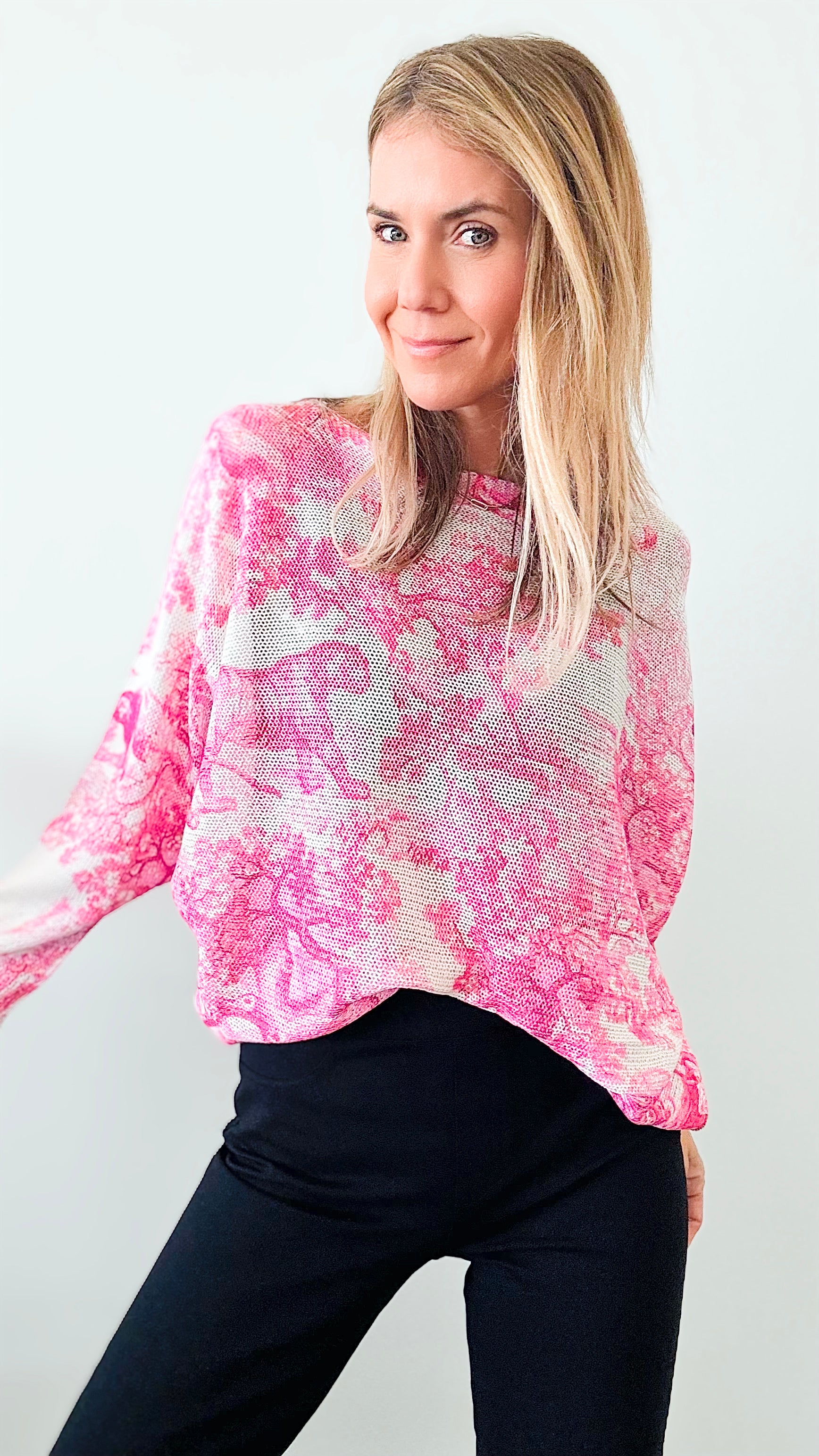 Adiorable Toile Italian St Tropez Sweater - Pink-140 Sweaters-Germany-Coastal Bloom Boutique, find the trendiest versions of the popular styles and looks Located in Indialantic, FL