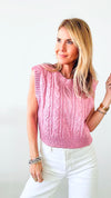 Cable Knit Metallic Top - Pink-100 Sleeveless Tops-she+sky-Coastal Bloom Boutique, find the trendiest versions of the popular styles and looks Located in Indialantic, FL